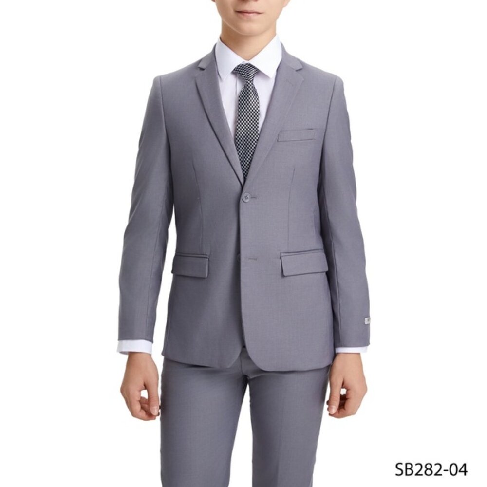 Premium Light Grey Notch Lapel 5 Piece Stacy Adams Boy's Suit
